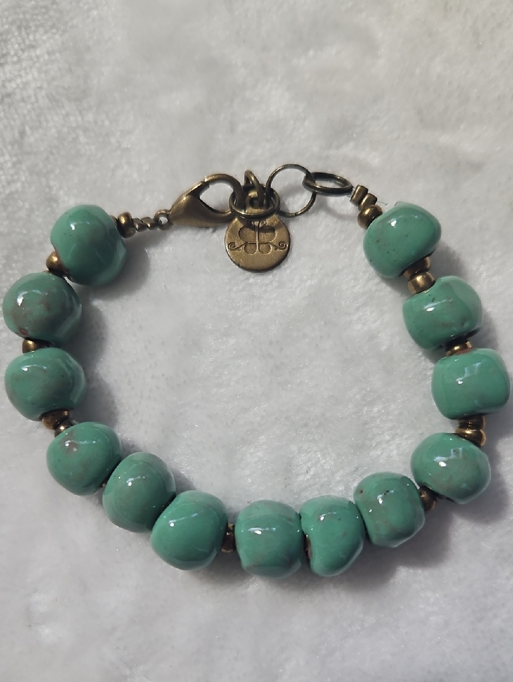 Handmade Turquoise Bead Bracelet with Bronze Accents From Haitoi